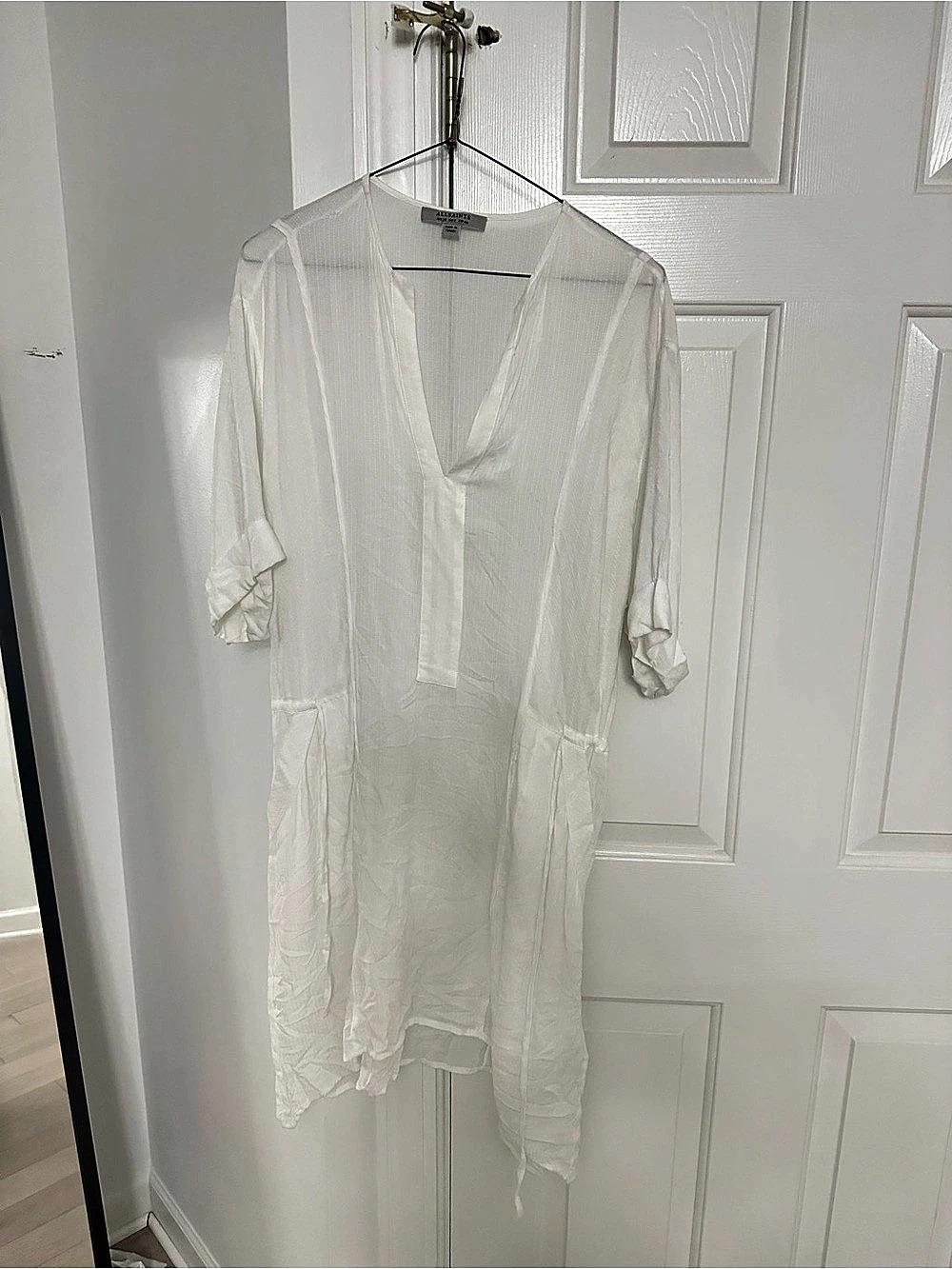 AllSaints Flo Dress Women's V-Neck Viscose Dress in White Size Medium NWT